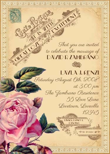 Evangeline - Vintage Victorian French Rose and Antique Typography - Printable DIY Wedding Invitation Suite - Customized Wedding Invitation