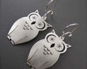 Large Taller Silver Owl Earrings - By Beth Millner
