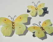 set of 3 handmade yellow green butterfly embellished hair clips