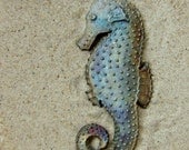 Seahorse decor..ornament...multi hued Raku ceramic