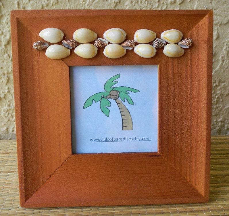 Wood Picture Frame, Seashell Embellished