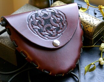 Celtic Leather Hip Bag -Tooled Leather Celtic Circles-Leather Hip Bag-Celtic Leather Hip Bag-Celtic Knot Work-Celtic  Purse Handbag
