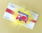 Fashionable Firetruck marabou pouf clip and headband set