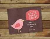 Printable Valentine card, hello tweet heart, editable pdf - instant download