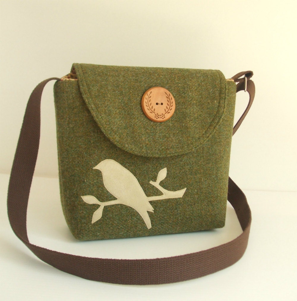 Harris Tweed - Bird Applique - Messenger - Cross Body Satchel