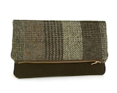 Harris Tweed  Clutch - Foldover Purse - Brown Check