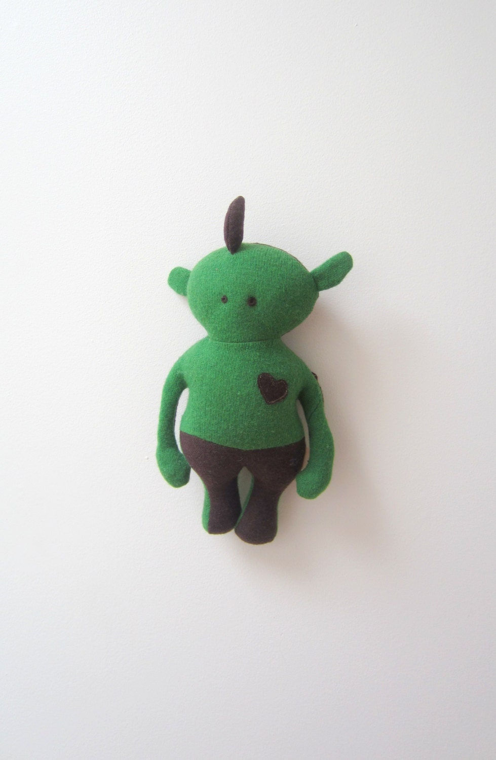 Dingo Critter Doll OOAK Upcycled wool sweater unique green brown soft dinosaur dragon soft fabric doll collectors item eco friendly
