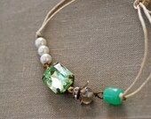 Green envy.  wedding,vintage style ,friendship ,string bracelet. tiedupmemories