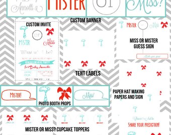 MISTER OR MISS printable ensemble for a gender reveal party