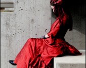 Luminous Deep Red Silk Bustle Ensemble by Kambriel - Custom Made for You