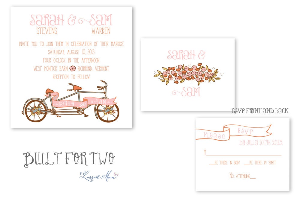 Tandem Bicycle Wedding Invitations with Postcard RSVP