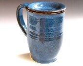 Lidded Ceramic Mug in Denim Blue - hand-carved pottery