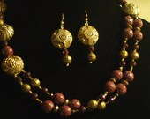 Purple and Gold-Necklace-Earrings-Buttons-Beads-Costume Jewelry Set-"ISIS"