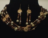 High Fashion-Buttons-Beads-Copper-Bronze-Gold-Costume Jewelry Set-Necklace-Earrings-"FASHION"