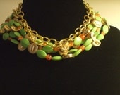 Three Piece Set-CONVERTIBLE necklace-Bracelet-Earrings-Handmade-Costume Jewelry-Buttons-Beads-High Fashion-Statement-"MINT JULEP"