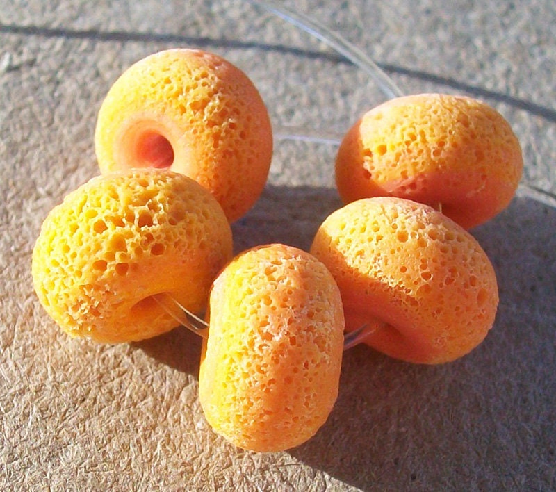 Beach Stone Spacers-Coral Peach- Handmade lampwork glass beads- round spacer  bead-pair