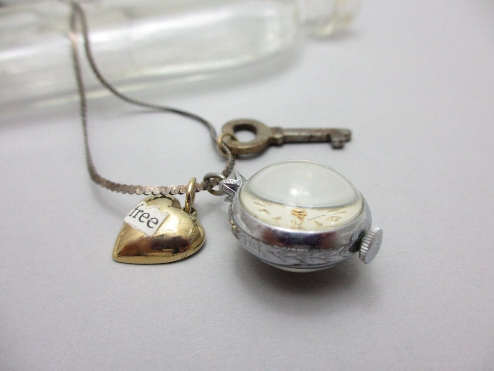 Vintage orb watch charm necklace