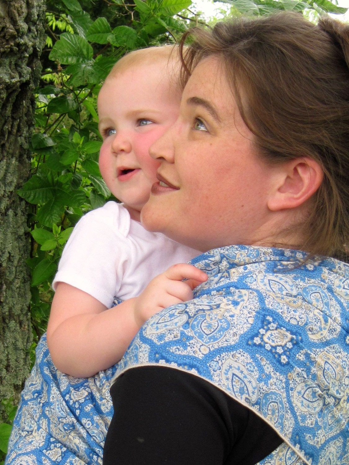Gauze Baby Wrap sling - Blue and Tan Medallion - DVD included