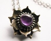 Amethyst Necklace - Metal Flower Jewelry - February Birthstone -  Sterling Silver And Gemstone Artisan Jewelry