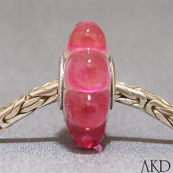 Pink Dot Big Hole Lampwork Bead Handmade Glass European Charm Fits Troll Bracelet Bubblegum