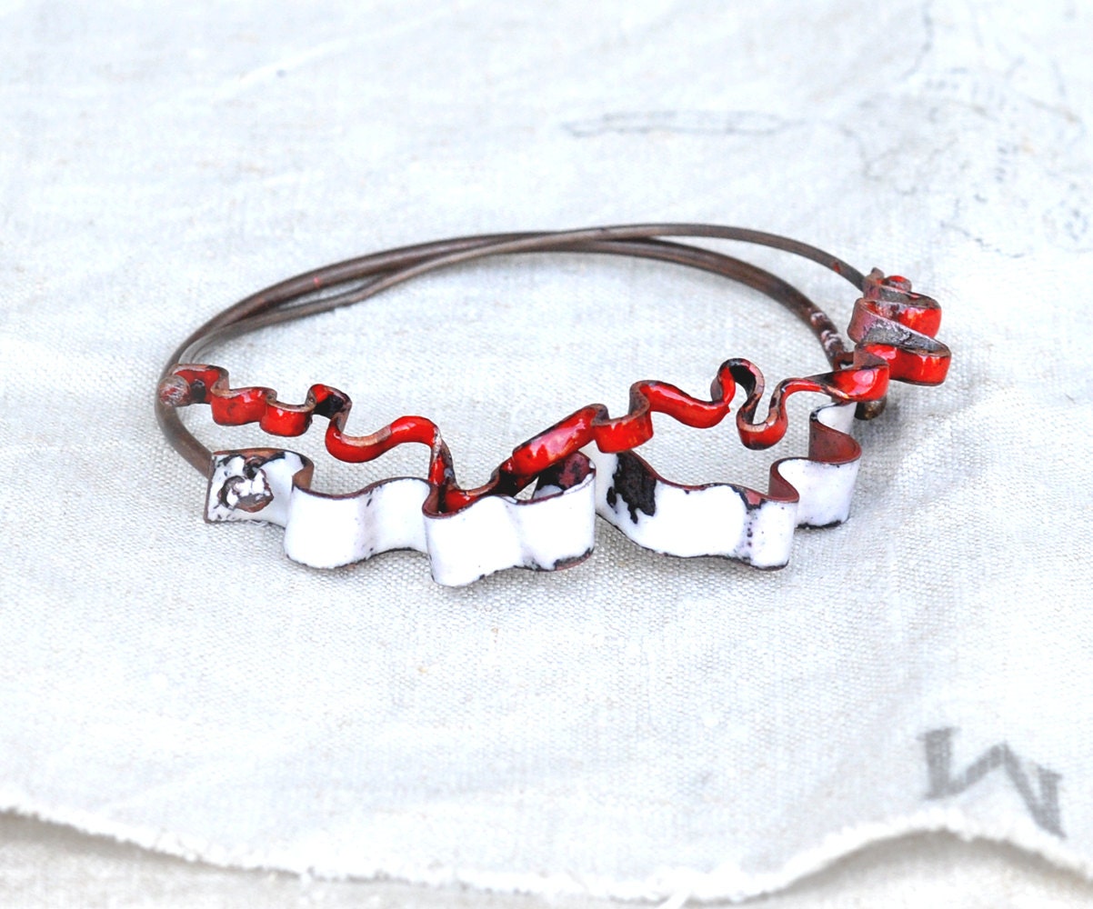 Handmade Bracelet Set - Pair of Ribbon Bangles - Handcrafted Enamel Bracelets