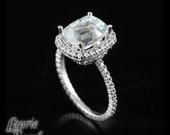 Rectangle Cushion Cut Aquamarine Engagement Ring with Diamond Halo and Side Halo - LS2845