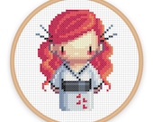 GEISHA GIRL SAKURA: a pixel art counted cross stitch pattern - digital download - printable pdf file