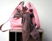 NEW Agatha //////in Pink and Brown Leather with Snake Embossed Lambskin Bow and Two Straps