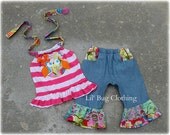 Custom Boutique Clothing Stripes Knit  Floral Owl Spring Summer Capri And Halter Top