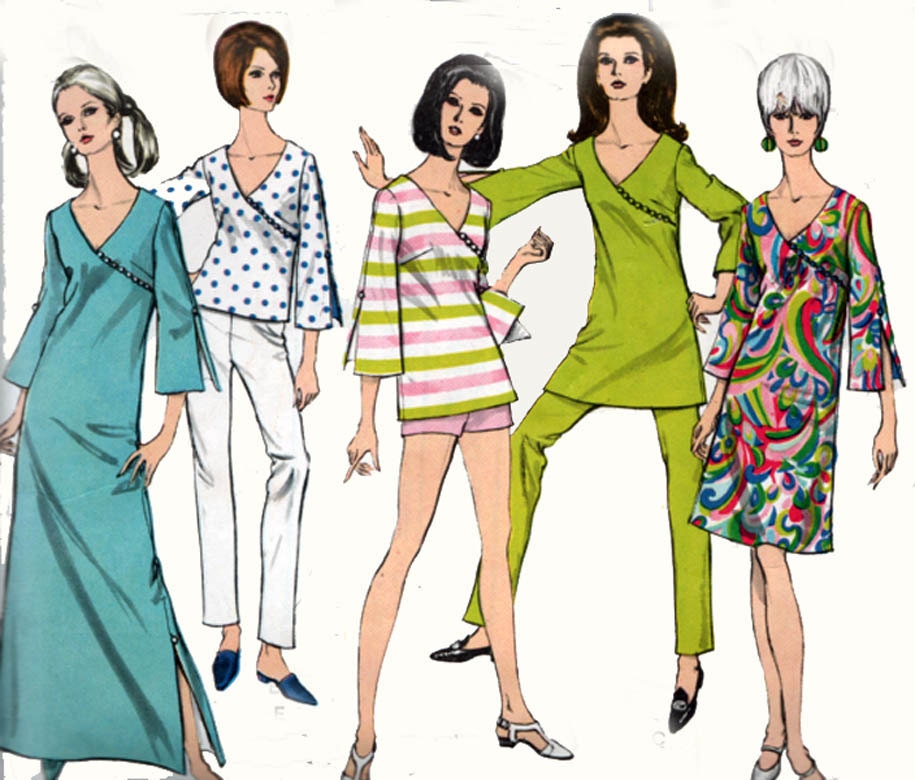 1960s Vintage Sewing Pattern Vogue Special Design 7074 Dress, Tunic, Overblouse, Pants or Shorts Size 16 Bust 36