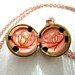 Love Owls Locket - Hand Painted Necklace - Hot pink, Red and Cream in a Vintage Brass Locket