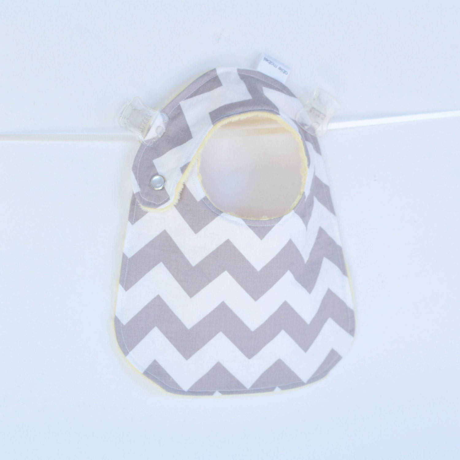 Grey Chevron Baby Boy Bib Adjustable Baby Bib with Minky Chevron Zig Zag
