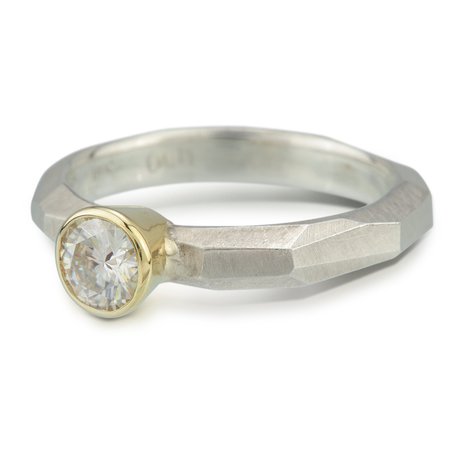 Chiseled Engagement Ring w/ 5mm Moissanite - sterling & 18k gold
