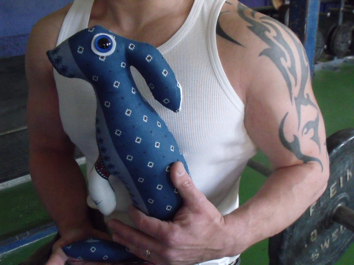 Baby Hare Adair real size hare Soft Sculpture hare plush fabric bunny rabbit ornament pillow blue red diamond