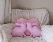Mother Rabbit Peanut ornament plush Soft Sculpture pillow bunny rabbit decoration baby pink upcycled sweater soft albino eyes