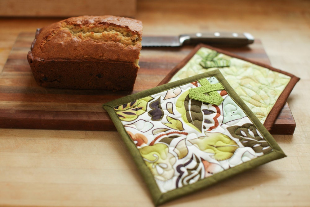 quilted pot holders - kitchen garden
