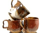 Ceramic Mug / Cup with Pedestal Base - Rich Brown and Cream (18 oz) - Handmade Art Vessels - Art Pottery - Ready to Ship