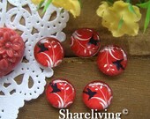 SALE - 10% OFF - 10pcs 12mm Handmade Photo Glass Cabochons (Birds N Flower)  -- BCH133G