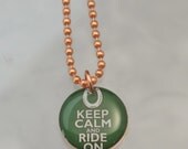 Handmade Copper Horse Charm Pendant Necklace Upcycled Repurposed Penny- Ride On Green - Womens Jewelry