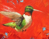 Bird 172 12x12 inch hummingbird animal portrait original oil painting by Roz