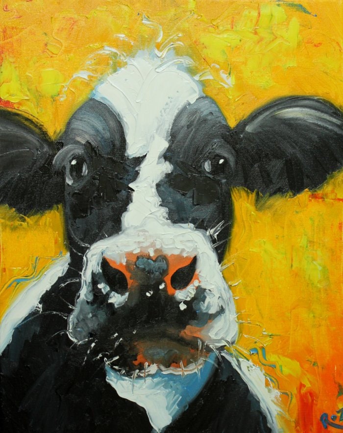 Cow painting 630 16x30 inch original animal portrait oil painting by Roz