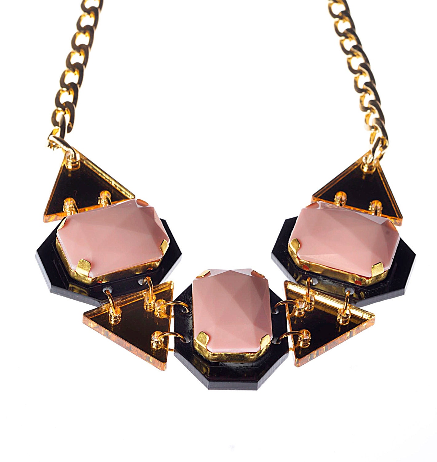 Pale Pink Drops Statement Necklace,Plexiglass Jewelry,Geometric Necklace,Lasercut Acrylic