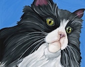 Long Hair Tuxedo Pet Cat Original Art-Carla Smale