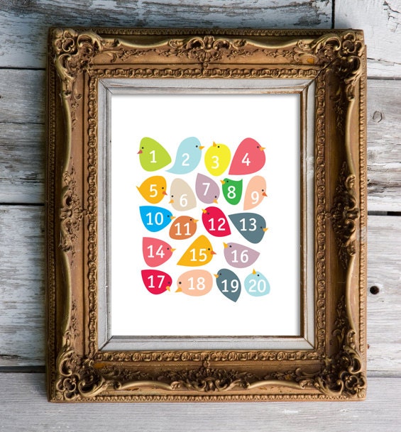 numberbirdies - colorful number birds  - nursery art print