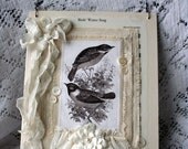 BIRD SONG Collage Fabric Canvas 8 x 10 inches with vintage embellishmentss
