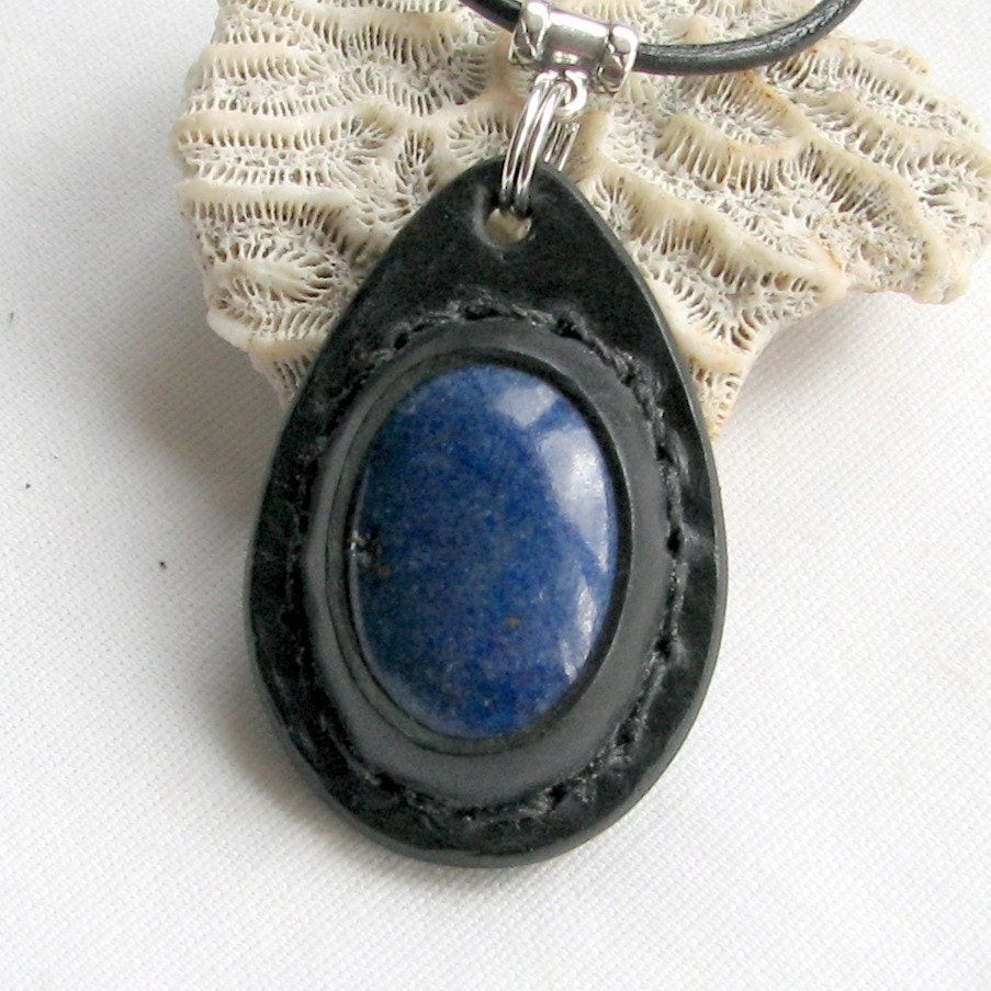 Lapis Lazuli Stone and Leather Pendant / Necklace - An Aos Original Earth Medallion