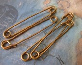 1 PC Solid raw brass safety pin / shawl pin / kilt pin - round wire - 3" - UU02