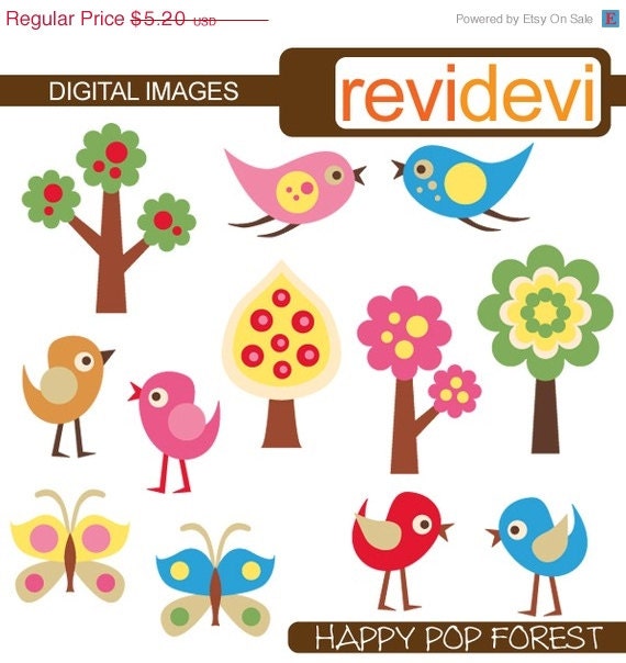 HALF PRICE SALE Happy Pop Forest 07248.. Commercial use digital graphic clip arts