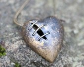 Sutured Heart necklace natural bronze vintage brass chain personalized initial
