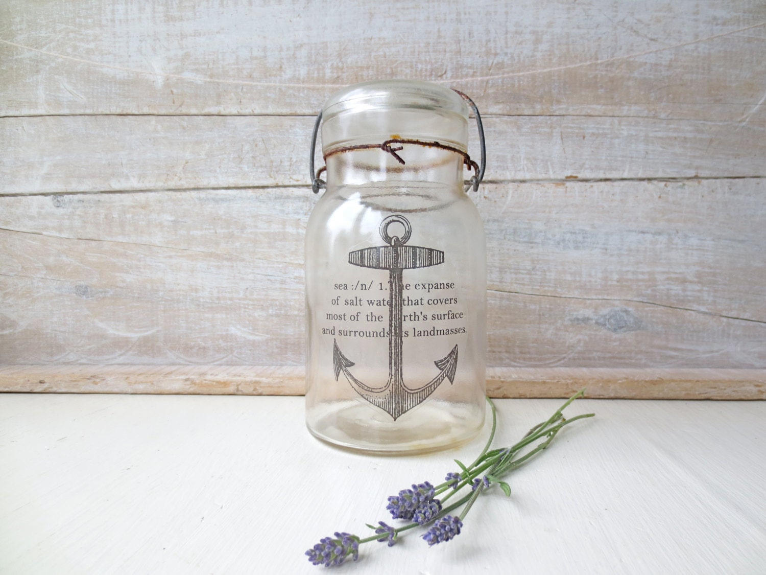 Nautical Anchor // Beach Cottage Decor // Vintage Mason Jar // Vintage Beach House // Air Plant Holder //  Nautical Vase
